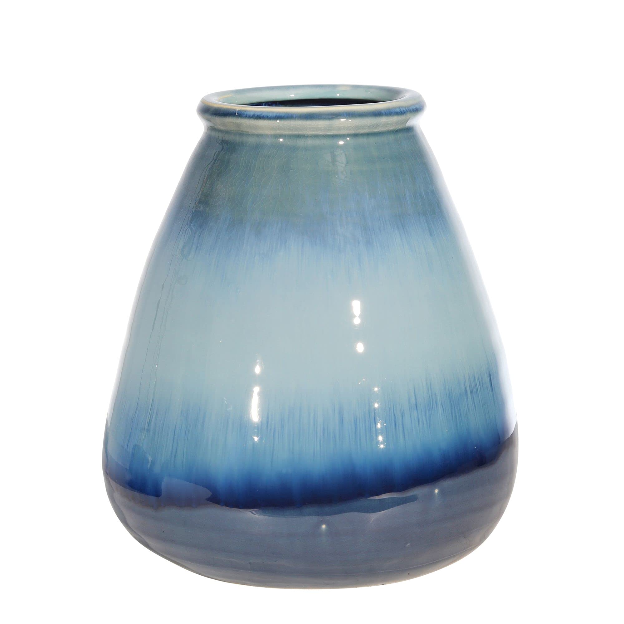 Kingston Living 10.75 Inch Reactive Blue Ceramic Tabletop Vase - Elegant Home Decor for Centerpieces, Wedding Decorations & Living Room Accents