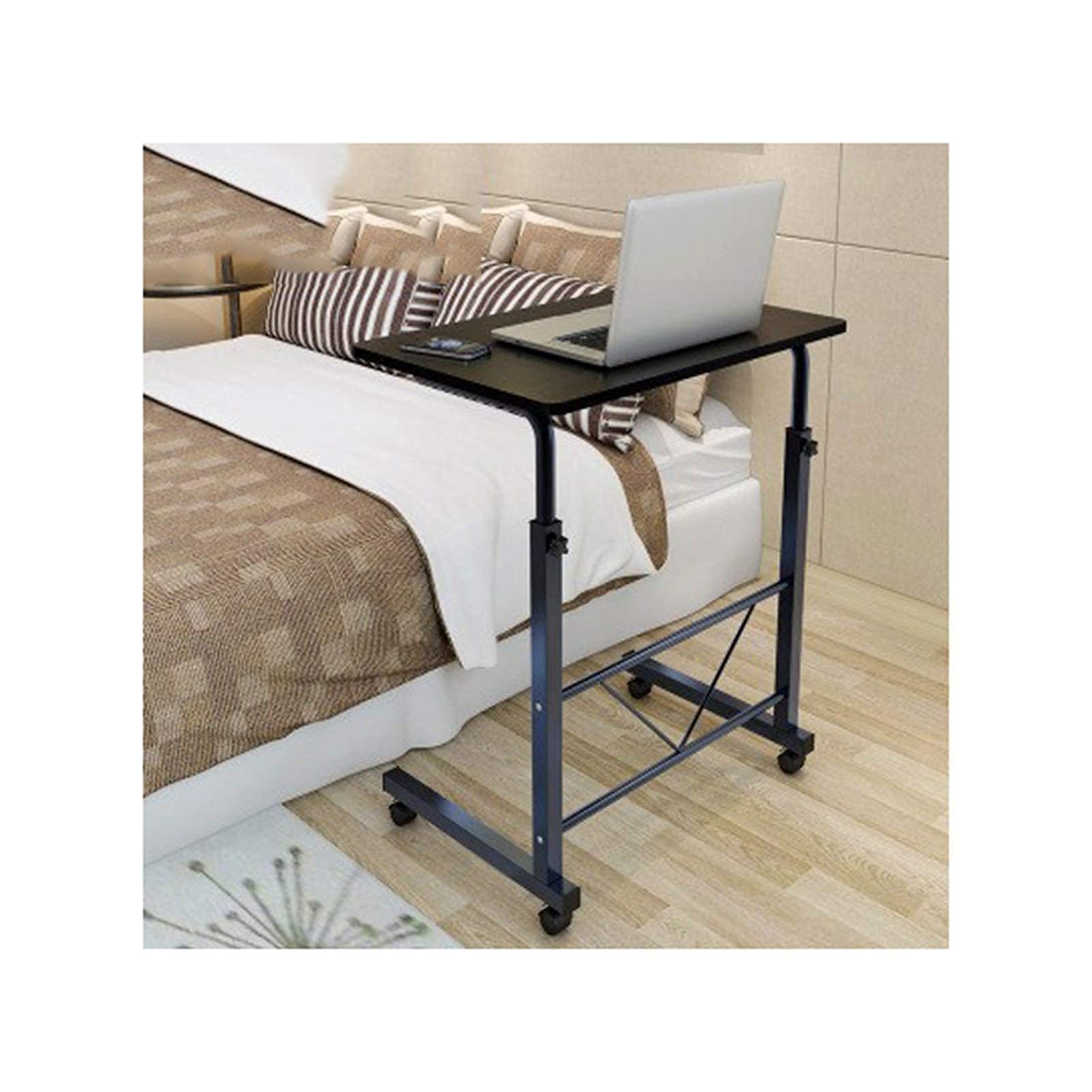 Adjustable Height Rolling Laptop Cart - Portable Side Table for Computer, Desk, Home & Bedroom - Overbed Table with Wheels for Work & Study (Pink, 60x40cm) - Perfect for Office, Dorm, Small Spaces & Nursing Homes