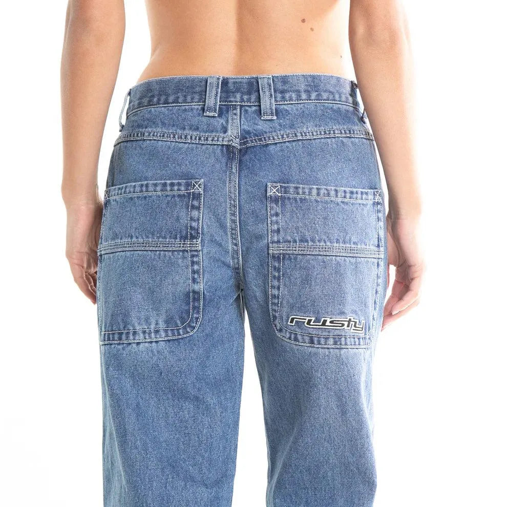 Rusty Flip Mommy Low Rise Wide Leg Jeans for Women - Dark Blue Denim Pants for Casual Wear, Outfits & Everyday Comfort