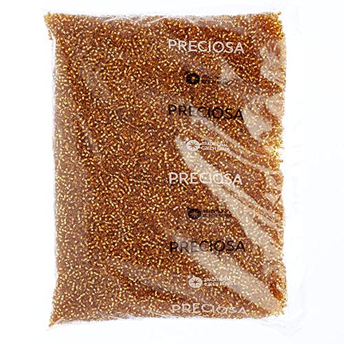 Preciosa Czech Glass Seed Beads 10/0 (2.3mm) Silver Lined Gold Jewelry Making Supplies - 500g Bulk Bag for DIY Bracelets, Necklaces & Craft Projects