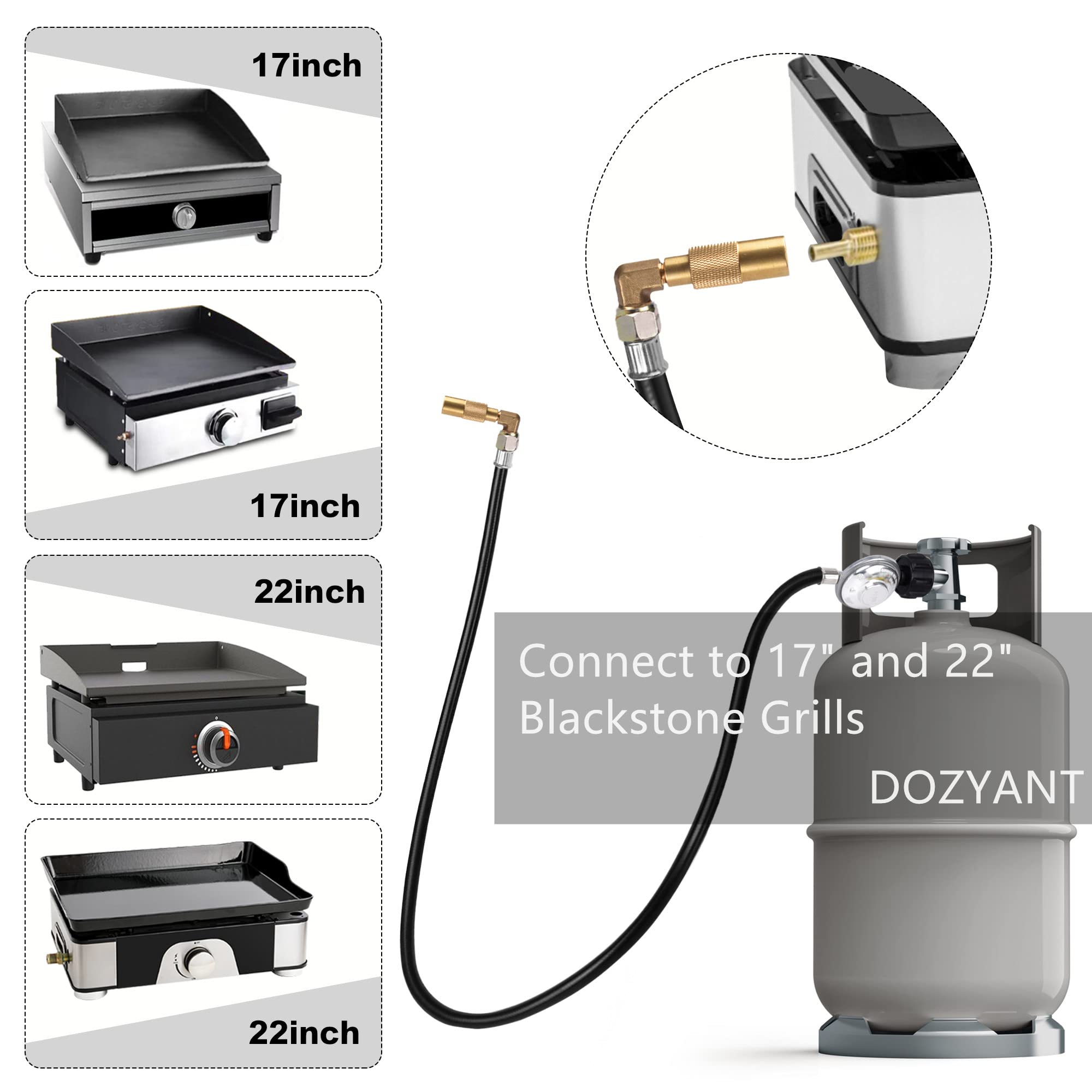 DOZYANT 6 Feet Propane Regulator and Hose - QCC1 Universal Grill Regulator Replacement with 90° Elbow Adapter for Blackstone 17