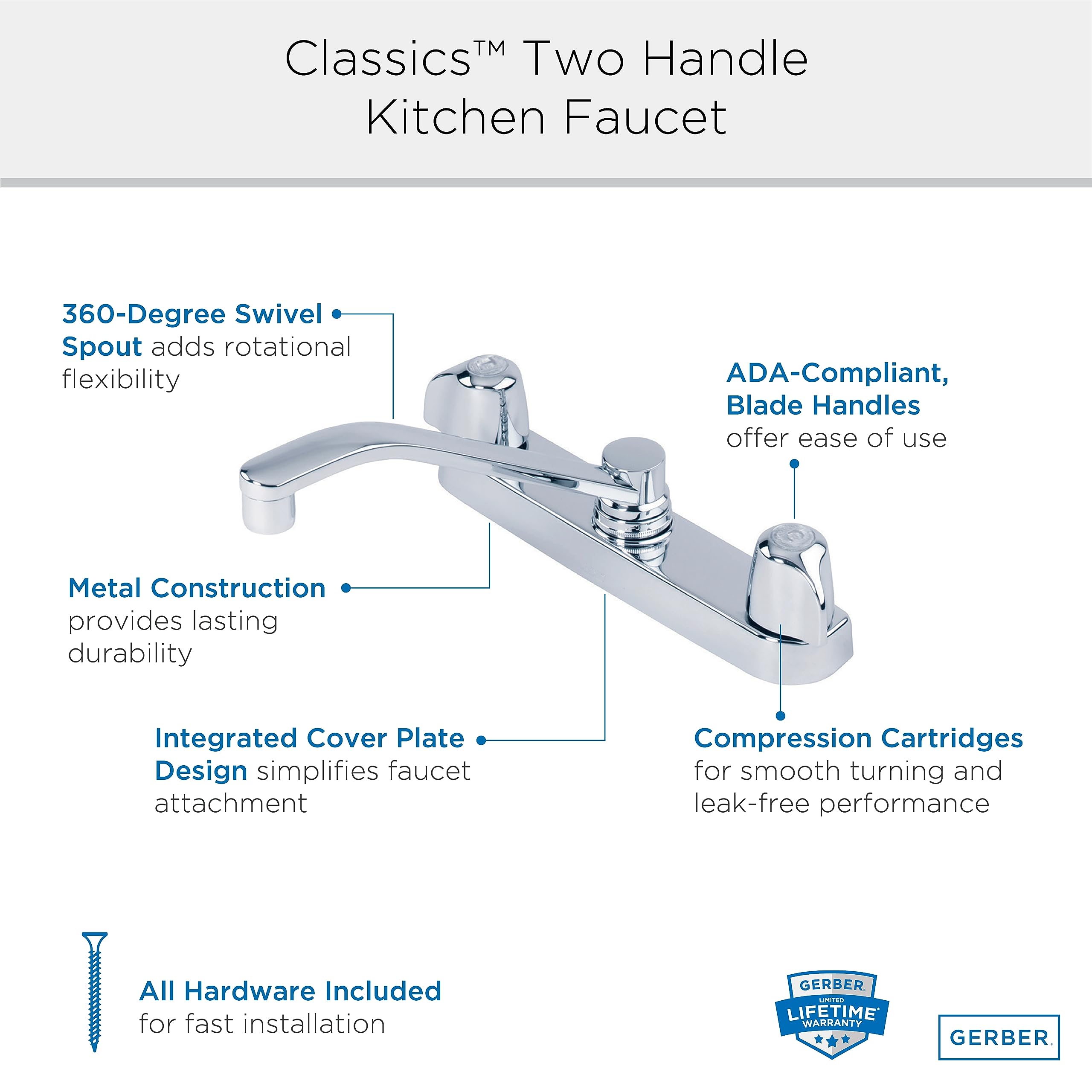 Gerber Dual Handle Kitchen Faucet Chrome - G0042406 for Utility Sink