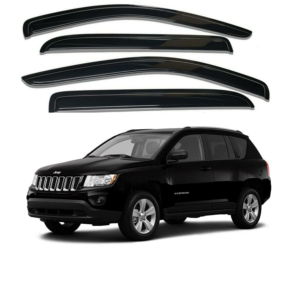 2007-2017 Jeep Compass Car Window Visor Vent Shade Deflector - Sun & Rain Guards for UV Protection & Weather Resistance - Perfect for Road Trips & Outdoor Adventures