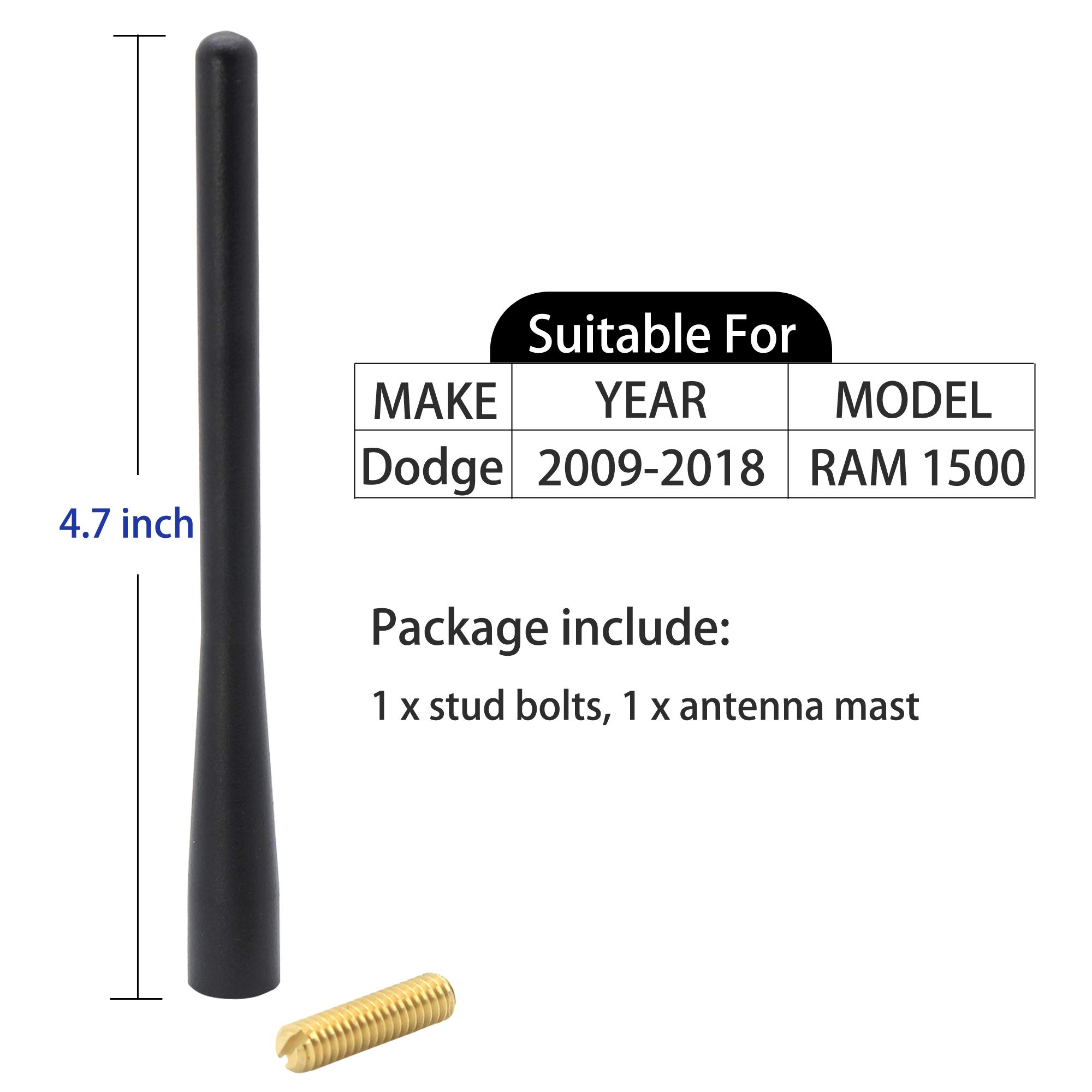 Anina 4.7 Inch Aluminum Alloy Car Radio Antenna Mast Replacement for 2009-2019 Dodge Ram 1500 - Enhanced FM/AM Reception for Truck & Off-Road Adventures