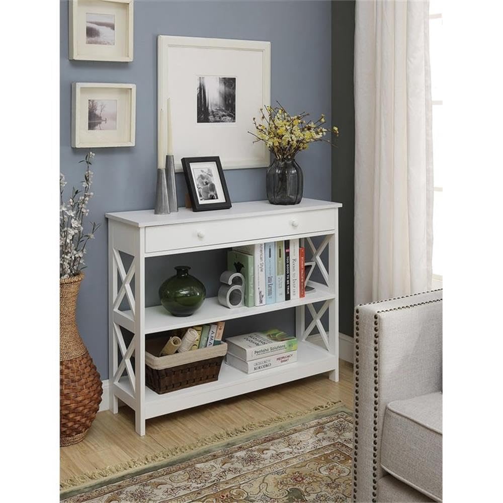 BOWERY HILL White Wood Finish Console Table with Drawer - Entryway Sofa Table, Hallway Accent Furniture for Living Room & Bedroom Decor