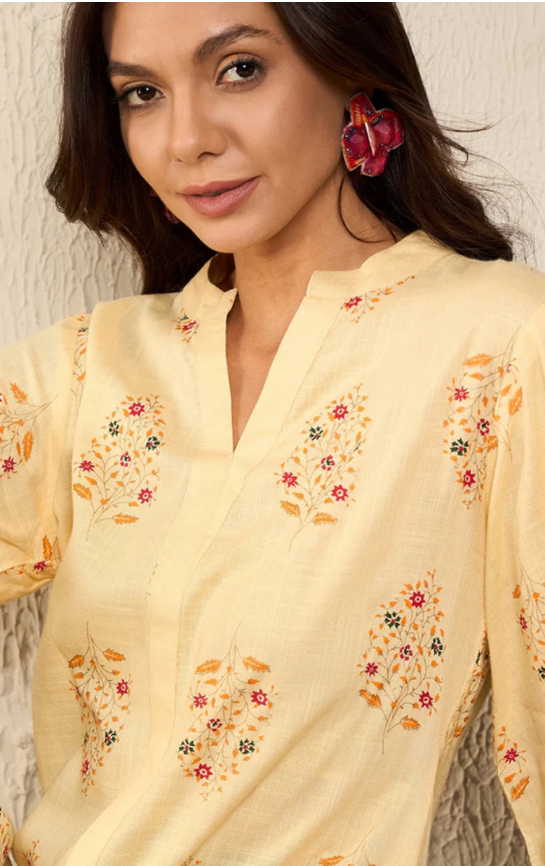 Stylish Yellow Cotton Blend Floral Printed Tunic Top for Women - Casual Summer Outfit, Beachwear & Boho Fashion