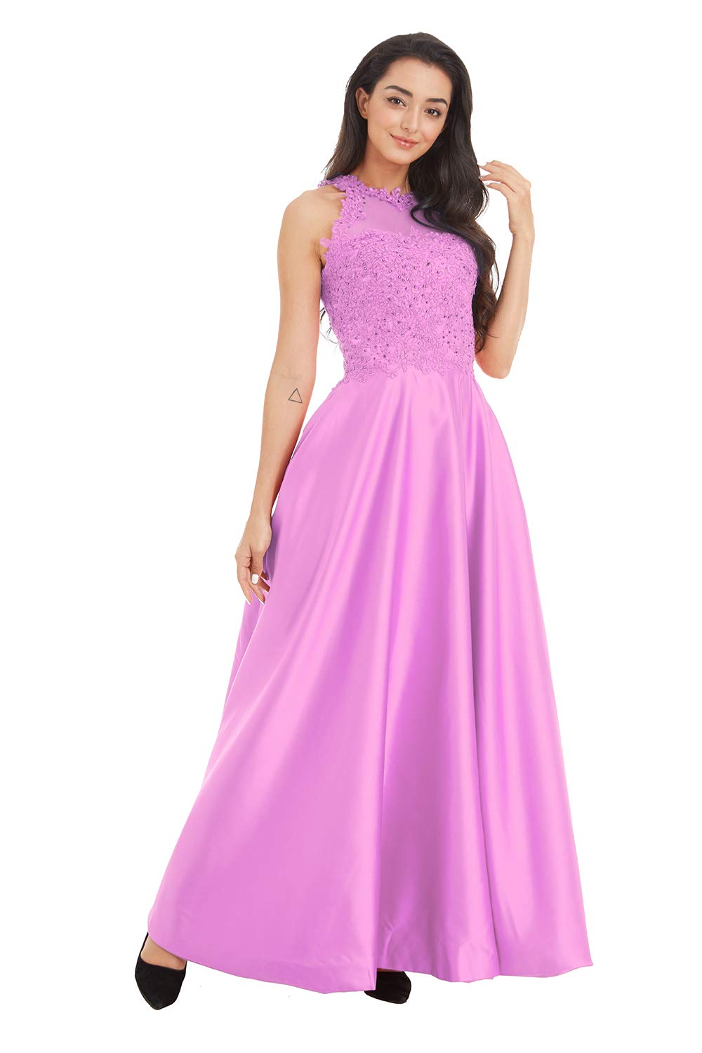 Ailidaw Women's Junior Halter Prom Dresses - Satin Ball Gowns with Applique Beading, Long Formal Evening Gowns with Pockets | Perfect for Prom, Homecoming, Wedding & Special Occasions