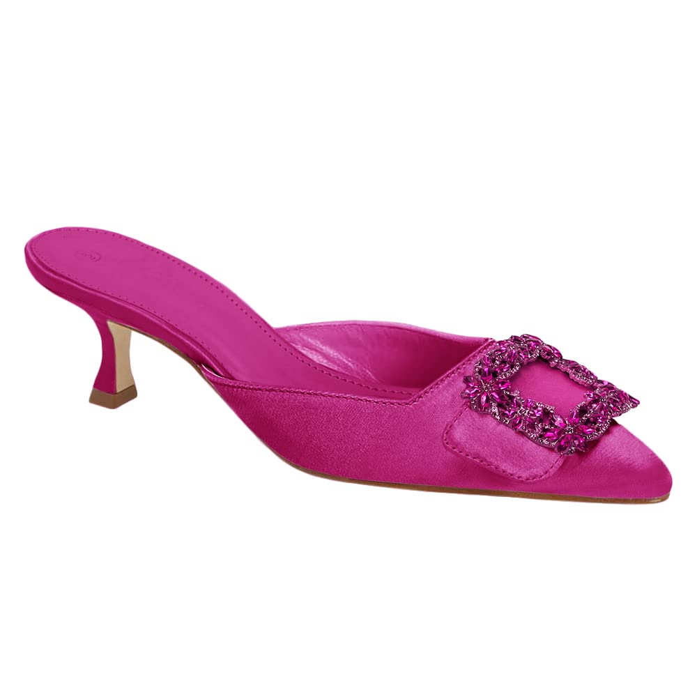 Guayonng Women's Pointed Toe Kitten Heel Mules - Slip-On Backless Rhinestone Buckle Pumps for Ladies | Casual Dress Slides Shoes | Perfect for Office, Party & Evening Events