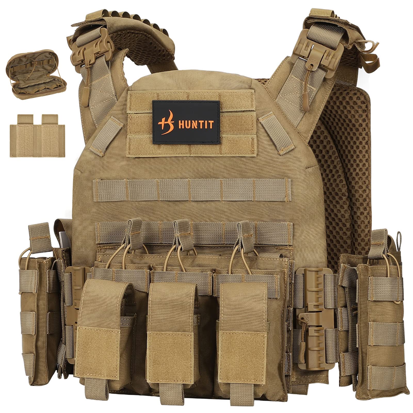 HUNTIT Tactical Vest - Quick Release Airsoft Vest with Adjustable 3D Breathable Design for Outdoor Sports, Airsoft Games & Military Training