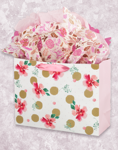 Elegant Gold Dots and Floral Design Gift Bags - Perfect for Birthday, Wedding, Baby Shower & Party Favors - Premium Quality Party Supplies for Any Celebration
