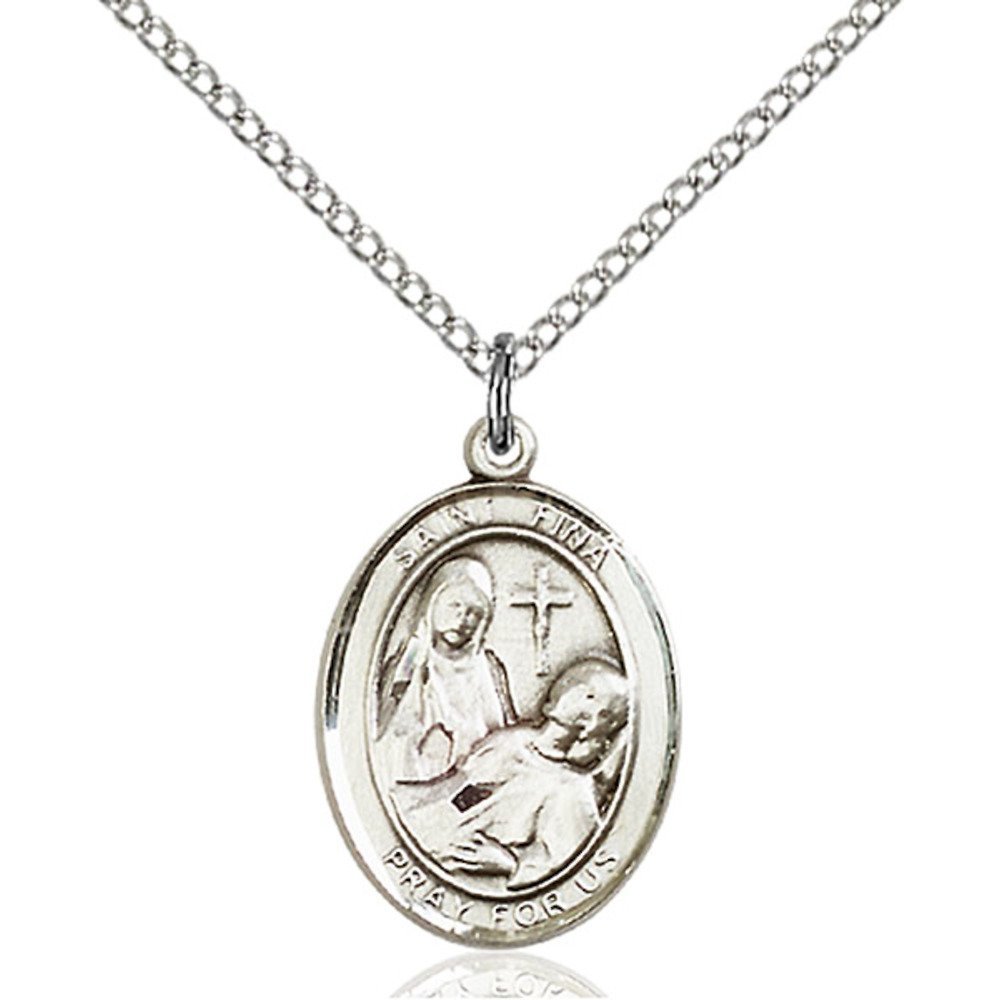 Bonyak Jewelry St. Fina Handmade Sterling Silver Oval Medal Pendant - Perfect for Religious Gifts, Baptism, First Communion & Everyday Faith Jewelry