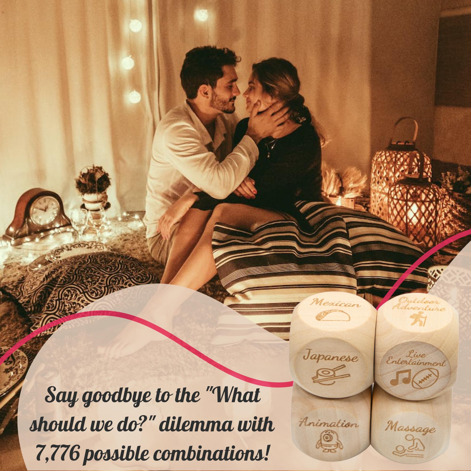 Deluxe Date Night Dice Game for Couples - Romantic Gift Set with 5 Dice, Decision Coin, Game Board & Carry Bag - Perfect for Anniversaries, Weddings, Bachelorette Parties & Bridal Showers - Fun Relationship Building Activity for Date Nights at Home