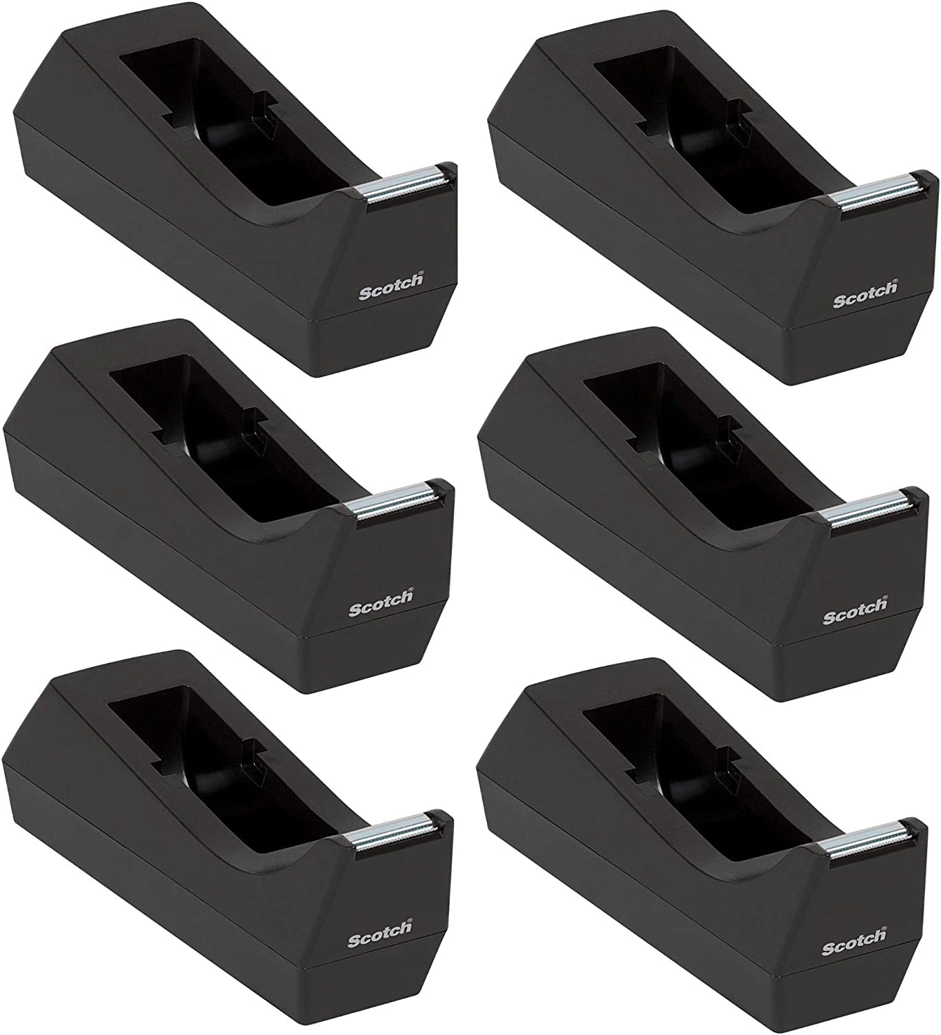 Scotch Desk Tape Dispenser 1 Inch Core, Black, 6 Pack - Perfect for Office, School, Home & Crafting Supplies Organization