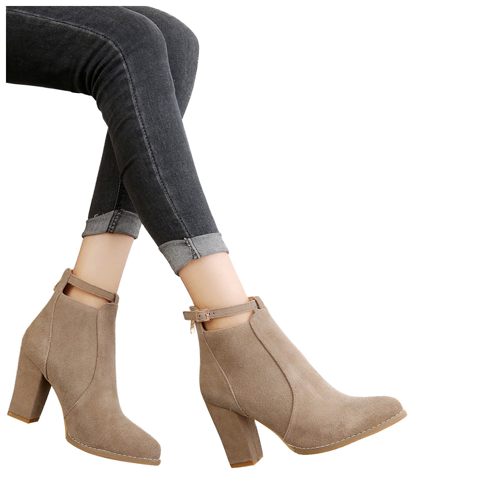 Stylish Women's High Heel Ankle Boots with Thick Heel & Side Zipper - Fashionable Flock Material for Night Out, Party & Office Wear
