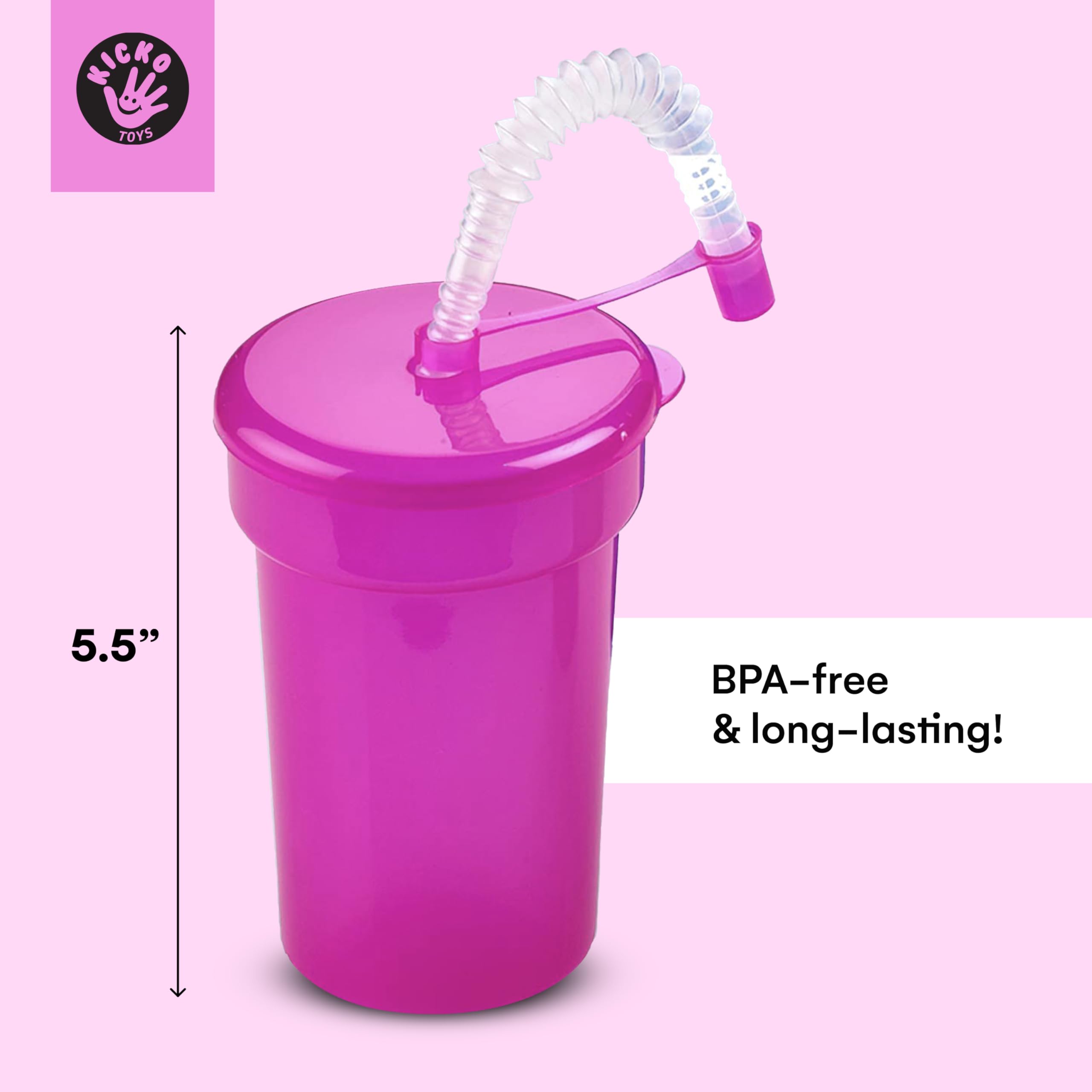 Kicko Neon Sipper Cups - 12 Pack, 5.5 Inch 12 Oz Colorful Plastic Cups with Lids & Straws for Kids - Perfect for Birthday Parties, School Events, Poolside Drinks, and Summer Celebrations
