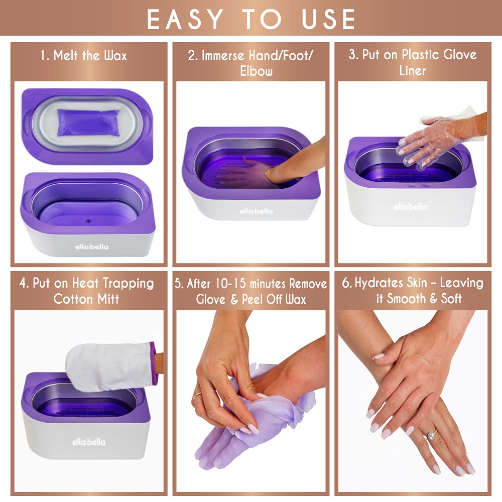 ELLA BELLA® Professional Paraffin Wax Machine Kit for Hands & Feet - Wax Warmer with Refills, Mitts & Booties - Hot Wax Therapy for Arthritis Pain Relief & Moisturizing Skin Care - Perfect for Home Spa & Nail Salon Use