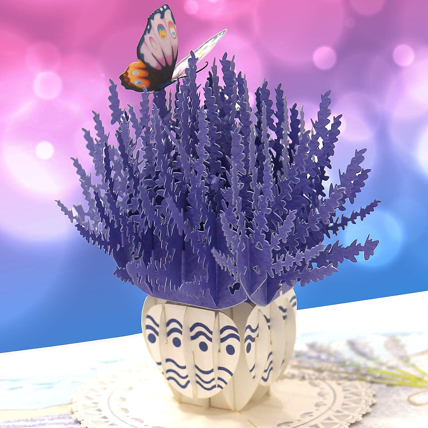Set of 2 Lavender & Orchid 3D Pop Up Greeting Cards - Floral Gift for Mother's Day, Valentine's, Birthday & Anniversary - 6x6 Inch Handmade Table Decor - Perfect for Romantic Surprises & Special Occasions