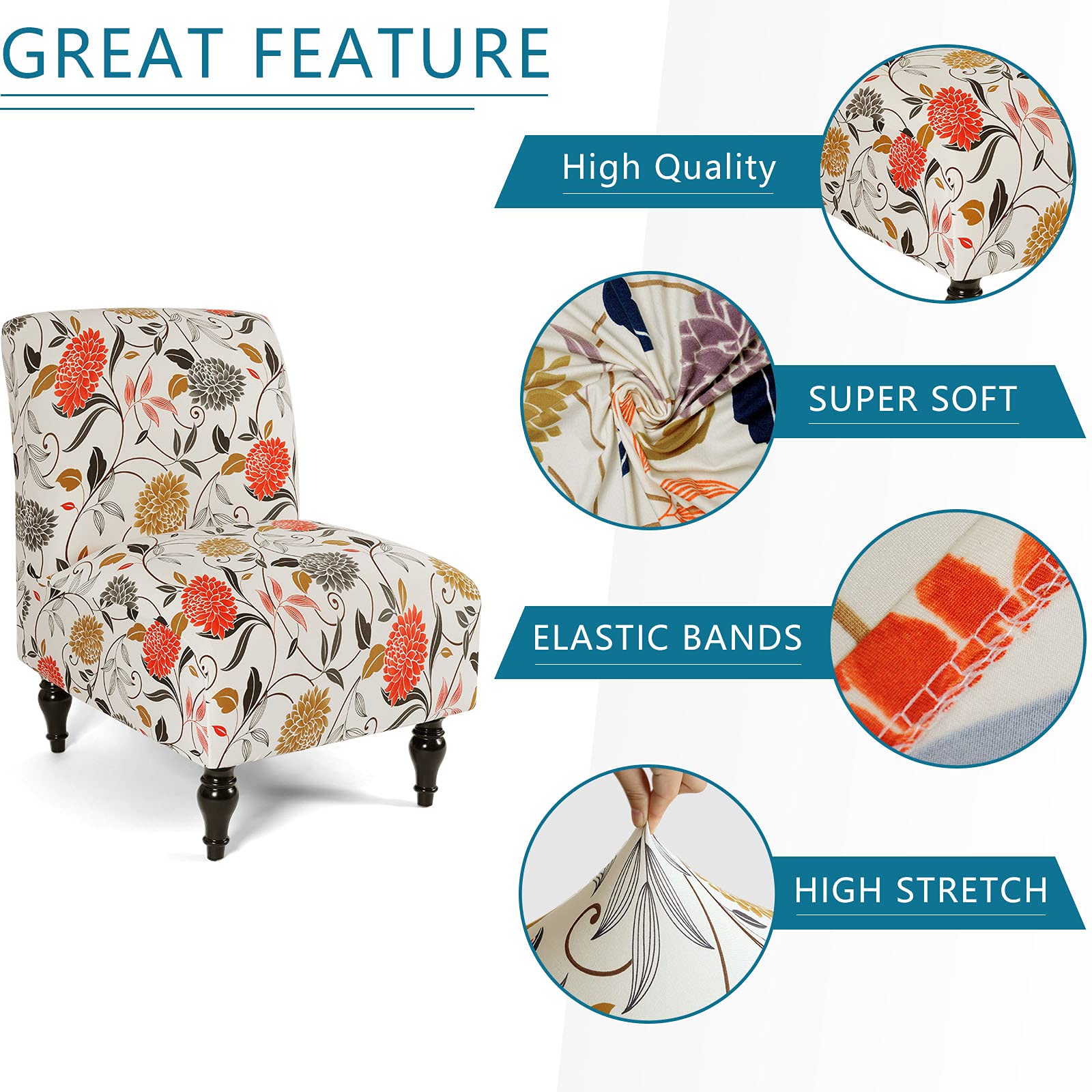 Liykimt Armless Accent Chair Slipcover - Stretch Spandex Furniture Protector, Washable & Removable Cover for Slipper Chairs - Perfect for Living Room, Dining Room & Hotel Decor