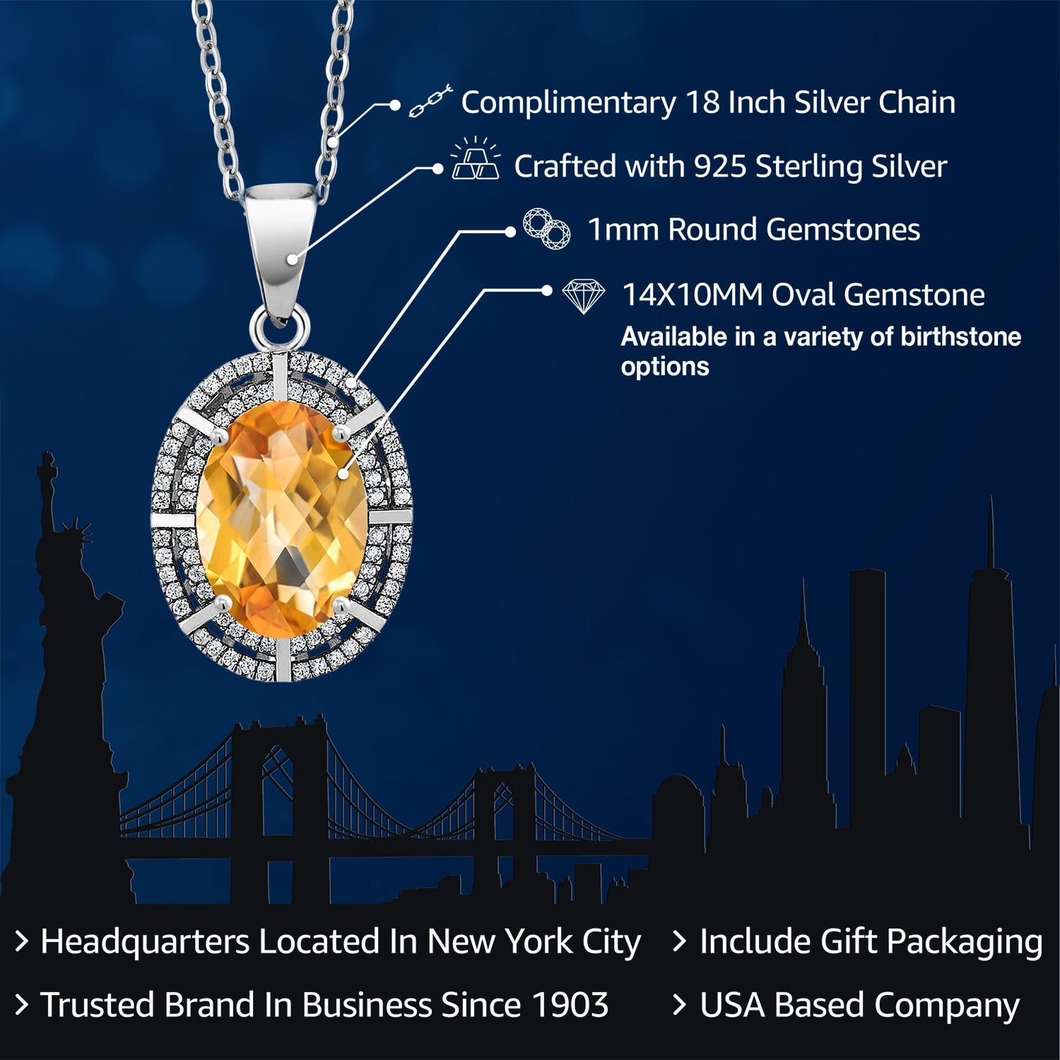 Gem Stone King 5-10 Cttw Two Row Halo Necklace with 14X10MM Oval Birthstone in 925 Sterling Silver | Double Row Halo Pendant Necklace for Women | 18 Inch Silver Chain | Perfect for Birthdays, Anniversaries & Special Occasions