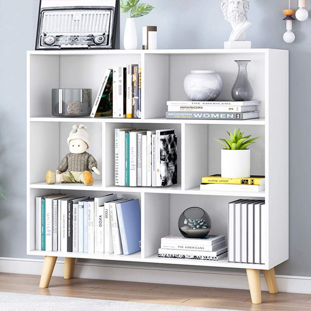 IOTXY 3-Tier Wooden Open Shelf Bookcase - Free Standing Floor Display Cabinet with 7 Cubes & Legs, Warm White - Perfect for Living Room, Bedroom, Office & Home Decor Storage