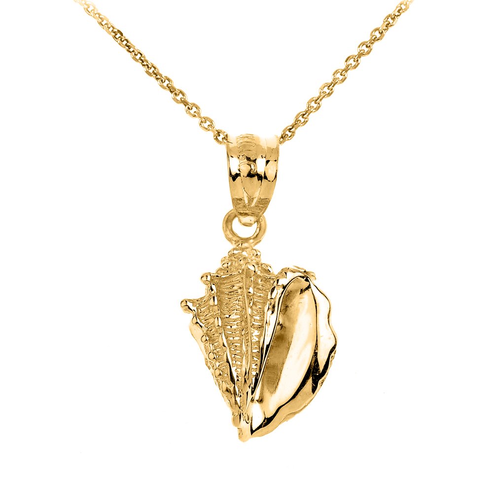 10k Yellow Gold Seashell Charm Pendant Necklace for Women - Elegant Beach Jewelry Gift for Her, Perfect for Summer Vacations & Coastal Weddings