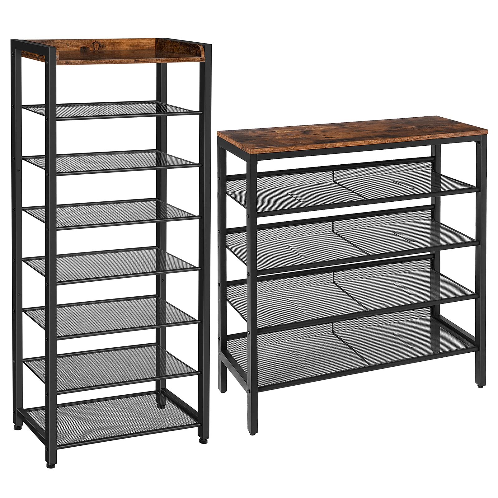 HOOBRO 5-Tier & 8-Tier Adjustable Shoe Rack with 7 Metal Shelves - Space Saving Shoe Organizer Holds 14-16 Pairs - Durable Entryway & Dorm Room Shoe Storage for Sneakers, Boots & Sandals - Perfect for Small Spaces, Closets & Bedroom Organization