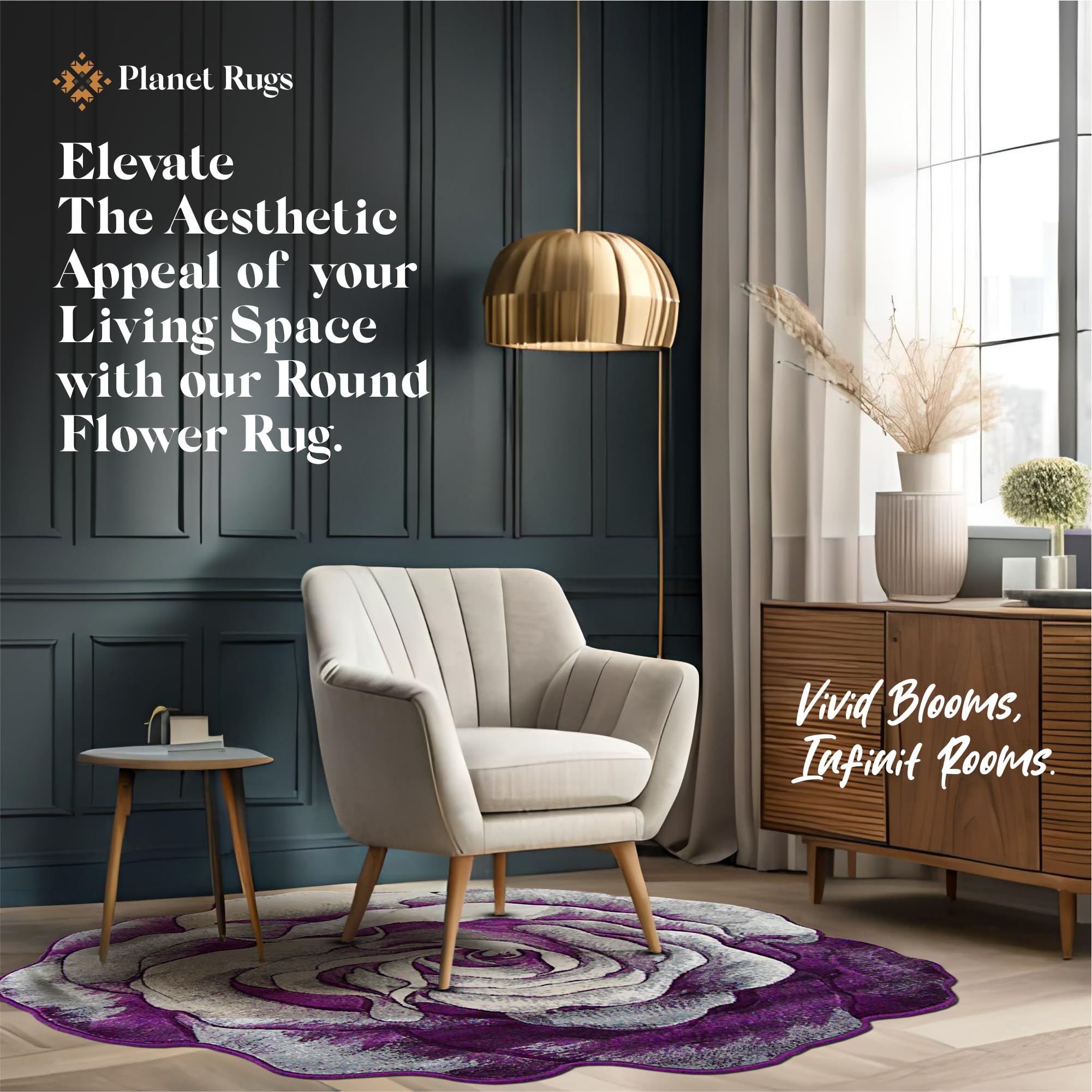 6ft Round Rose Flower Shaped Plush Area Rug - Soft Girly Circle Carpet for Bedroom, Living Room Floor Decor | Perfect for Boho Chic Home, Nursery & Dorm Room (304 Purple)