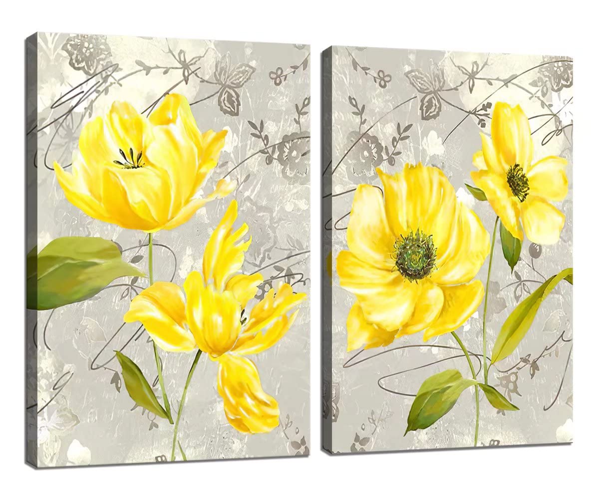 Modern Floral Canvas Wall Art - Framed Garden Themed Print for Bedroom, Bathroom & Kitchen Decor - 24x32 Inch Home Wall Decor Picture - Perfect for Living Room, Office & Dining Area
