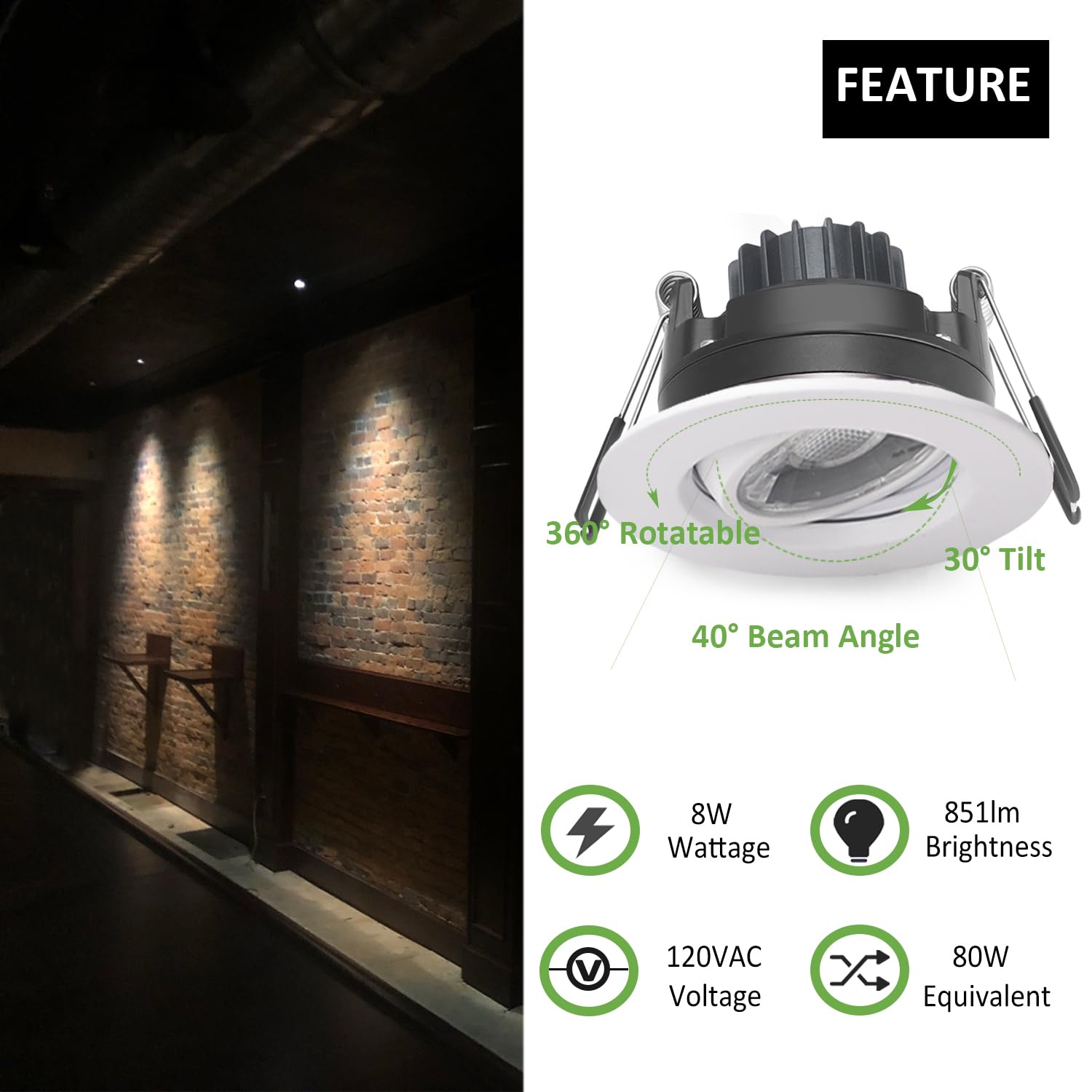 5 CCT 3 Inch Rotatable Recessed Gimbal Downlight - Dimmable LED Eyeball Ceiling Spotlight with Junction Box, 8W Adjustable Color Temperature, White Round Trim (6 Pack) - Perfect for Kitchens, Living Rooms & Bedrooms