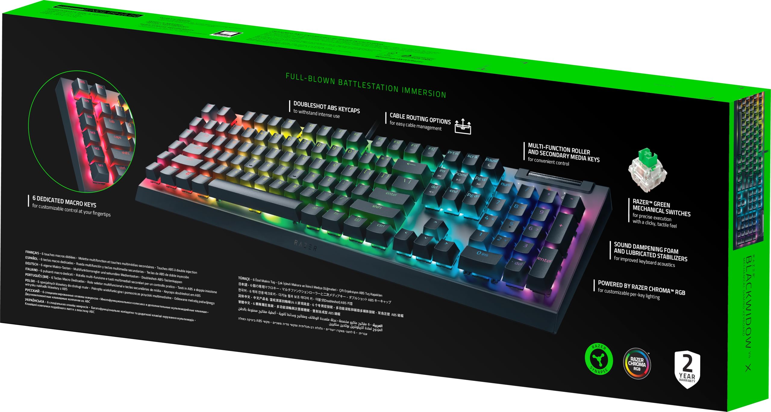 Razer BlackWidow V4 X Mechanical Gaming Keyboard - Green Switch (Clicky) with Chroma RGB Backlighting | 6 Dedicated Macro Keys, Doubleshot ABS Keycaps | UK Layout | Perfect for Competitive Gaming & Esports Tournaments
