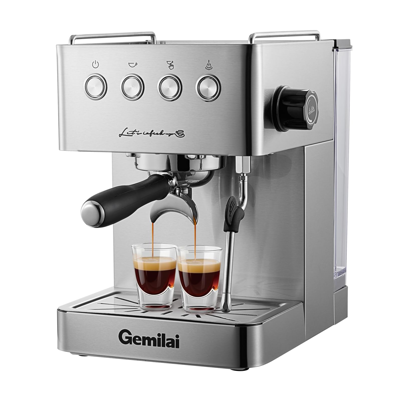 Professional Espresso Machine with Milk Frother Steam Wand - 1500W Fast Heating, 57OZ Water Tank for Latte, Macchiato & Cappuccino - Brushed Stainless Steel - Perfect for Home Baristas & Coffee Shops