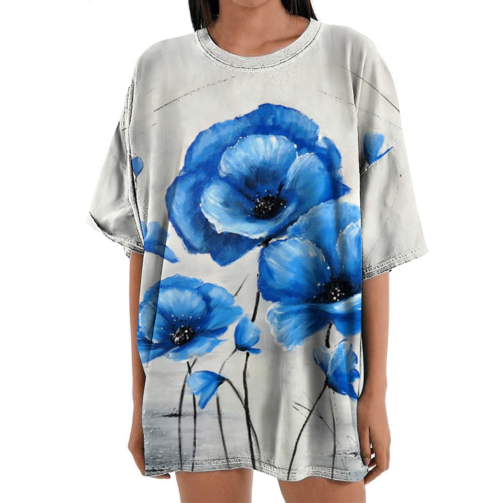 Floral Printed Oversized T-Shirts for Women - Plus Size Crew Neck Casual Summer Tops & Tank Tops | Perfect for Beach Outings, Vacation Wear & Everyday Comfort