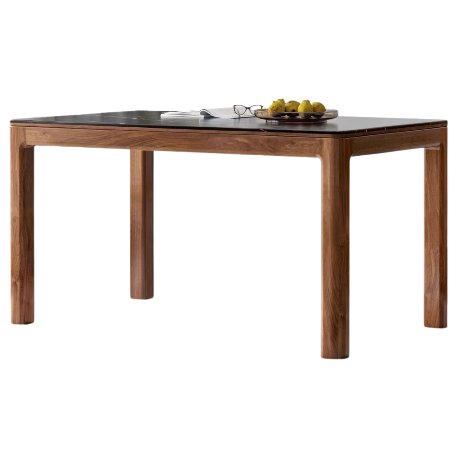 55.1x31.4x29.9 inch / 140.4x80.4x76 cm / Rich Dark Walnut color Slate top black color /  dining table