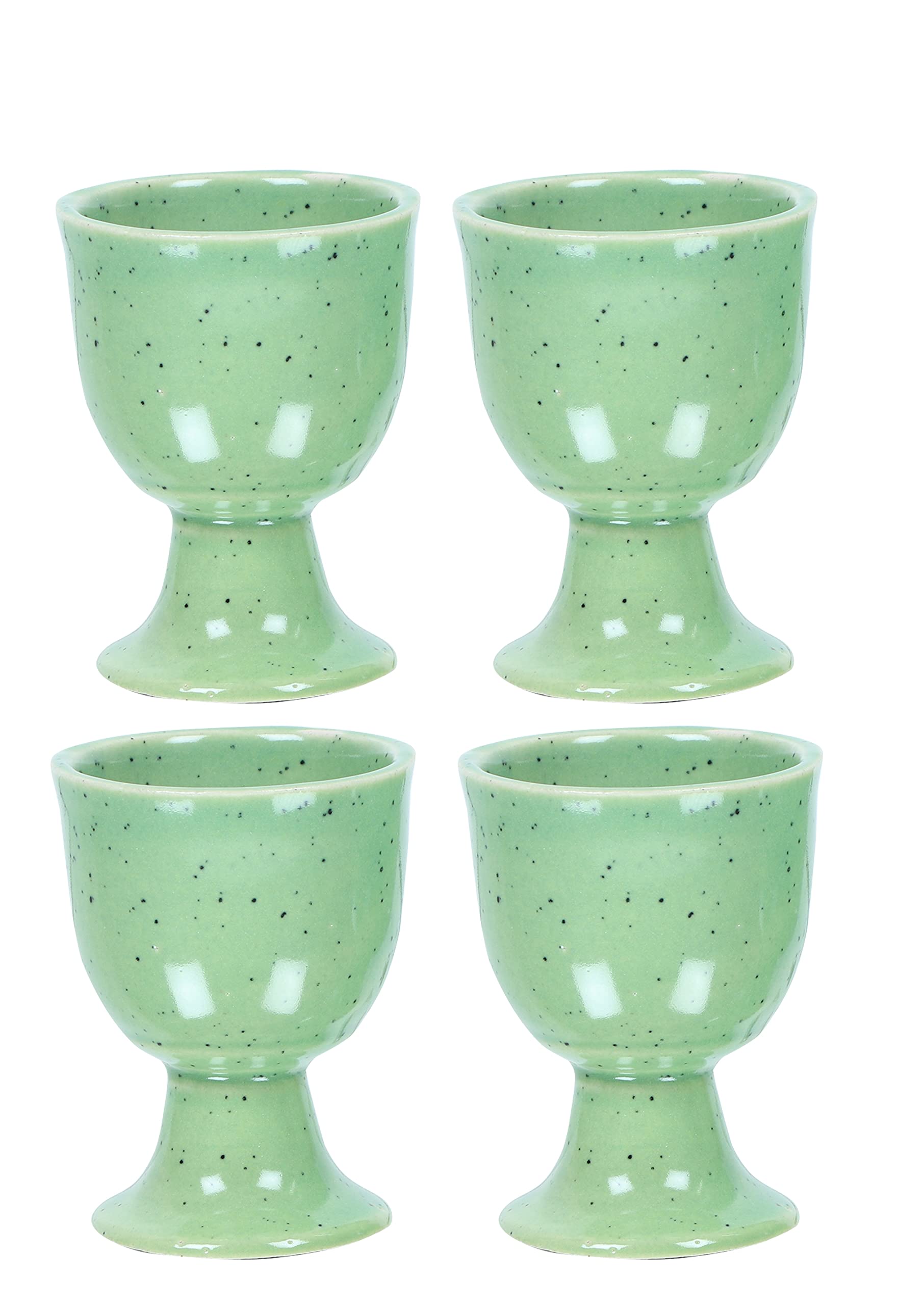 Ceramic Egg Cup Set - Soft Boiled Egg Holder, Pottery Housewarming Gift (Set of 4 with Green Mat) | Perfect for Breakfast, Brunch, Easter Decor & Kitchen Decorations