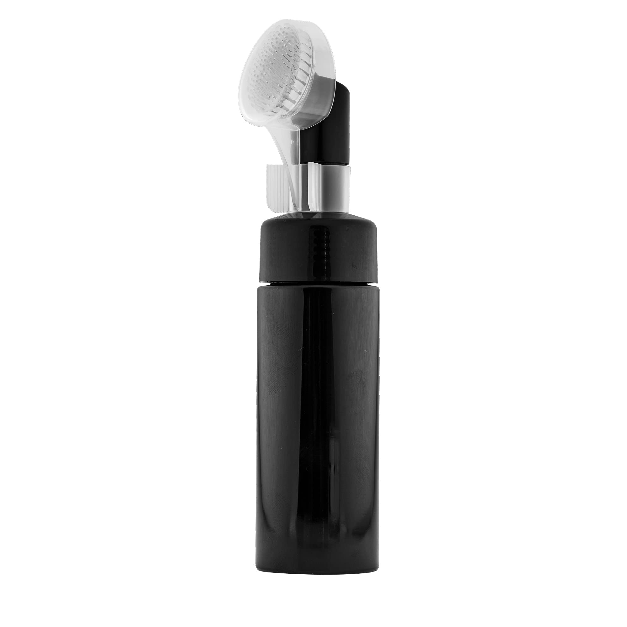 Pharcos 150ml Refillable Foaming Face Wash Bottle with Built-in Brush | Leak-Proof Plastic Facial Cleanser & Shampoo Dispenser | Perfect for Travel, Bathroom & Spa Skincare Routine (Black)