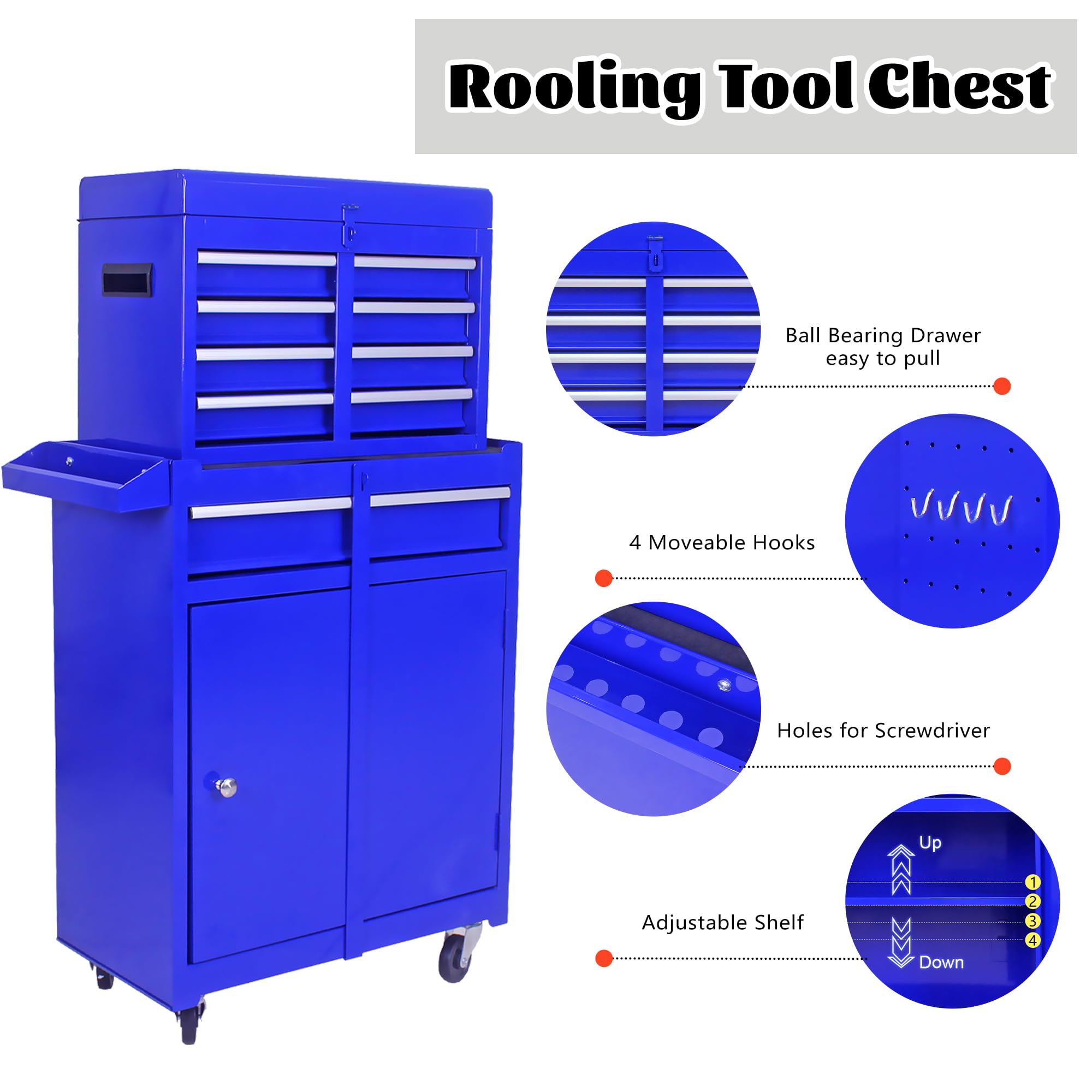 Heavy-Duty Rolling Tool Chest with 5 Drawers & Wheels - Detachable Tool Storage Cabinet with Adjustable Shelf - Mobile Toolbox for Workshop, Garage & Mechanics - Perfect for Automotive Repairs & DIY Projects (Blue)