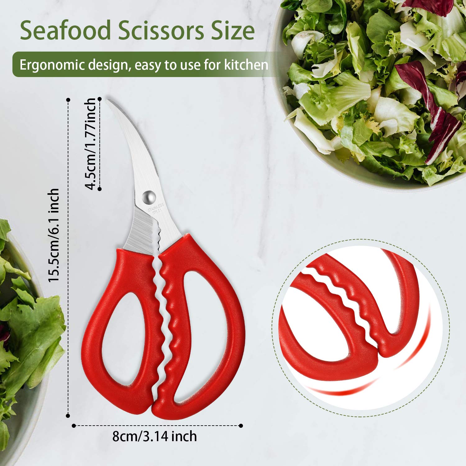 Honoson Kitchen Seafood Scissors Set - 3-Piece Multifunctional Stainless Steel Shears for Fish, Crab, Shrimp, Lobster - Red Peeling Tools for Home Cooking and Outdoor BBQ