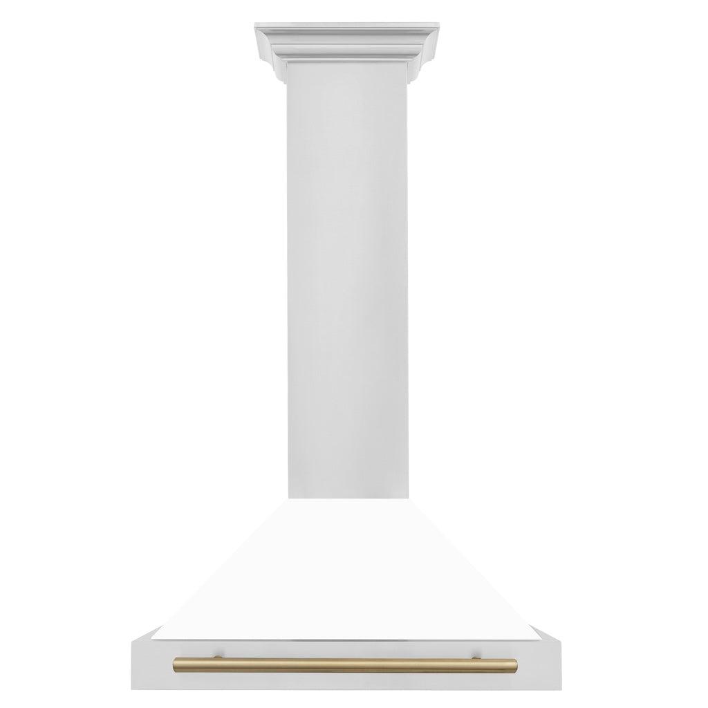 ZLINE KB4STZ Autograph Edition Convertible Stainless Steel Range Hood - White Matte Shell with Champagne Bronze Accents | Professional Kitchen Ventilation for Modern Homes