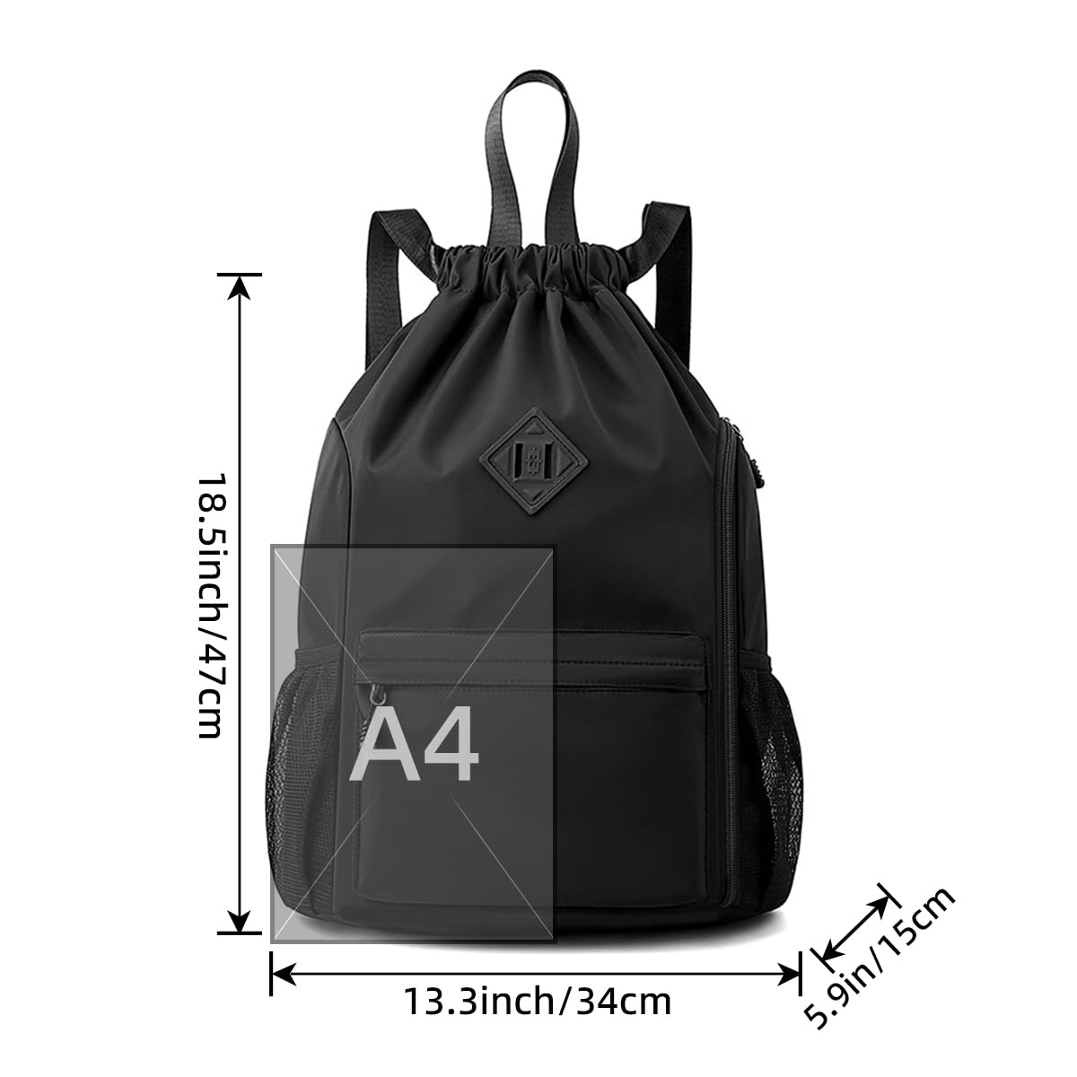 Valleycomfy Waterproof Gym Backpack for Men & Women - Lightweight Sports Bag with Drawstring & Side Pocket - Perfect for Workout, Travel & Outdoor Activities (Black)