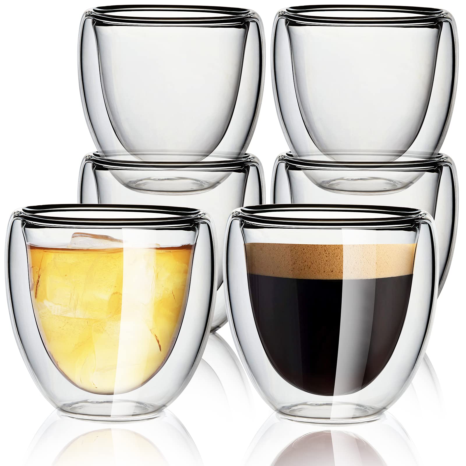 Premium Double Walled Espresso Cups Set of 6 - 2.8oz Insulated Borosilicate Glassware for Hot & Cold Drinks - Perfect for Coffee, Tea, Whisky, Vodka & Cocktails - Ideal for Home, Office & Cafe Use