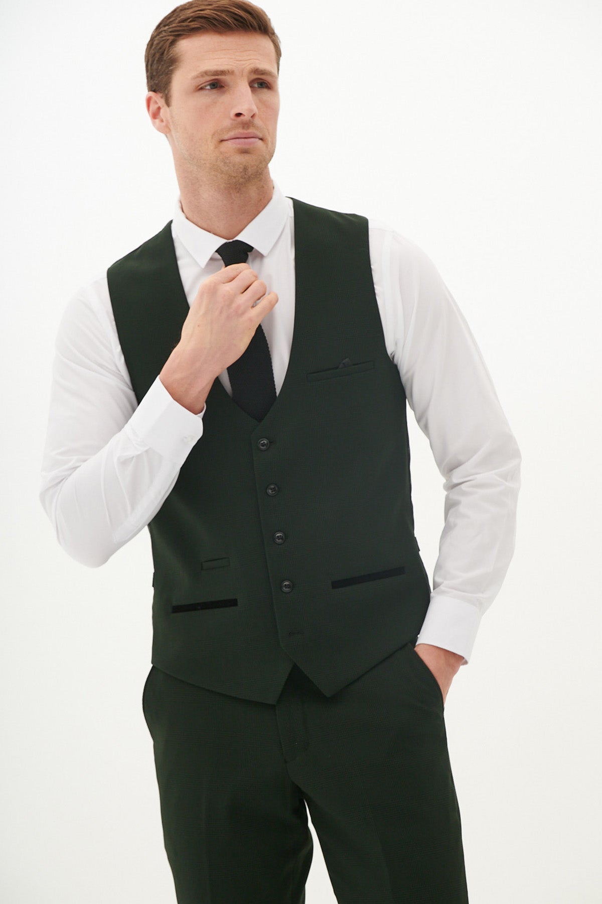 BROMLEY Olive Green Check Three Piece Suit for Men - Classic Formal Business Suit Set - Perfect for Weddings, Office & Special Occasions