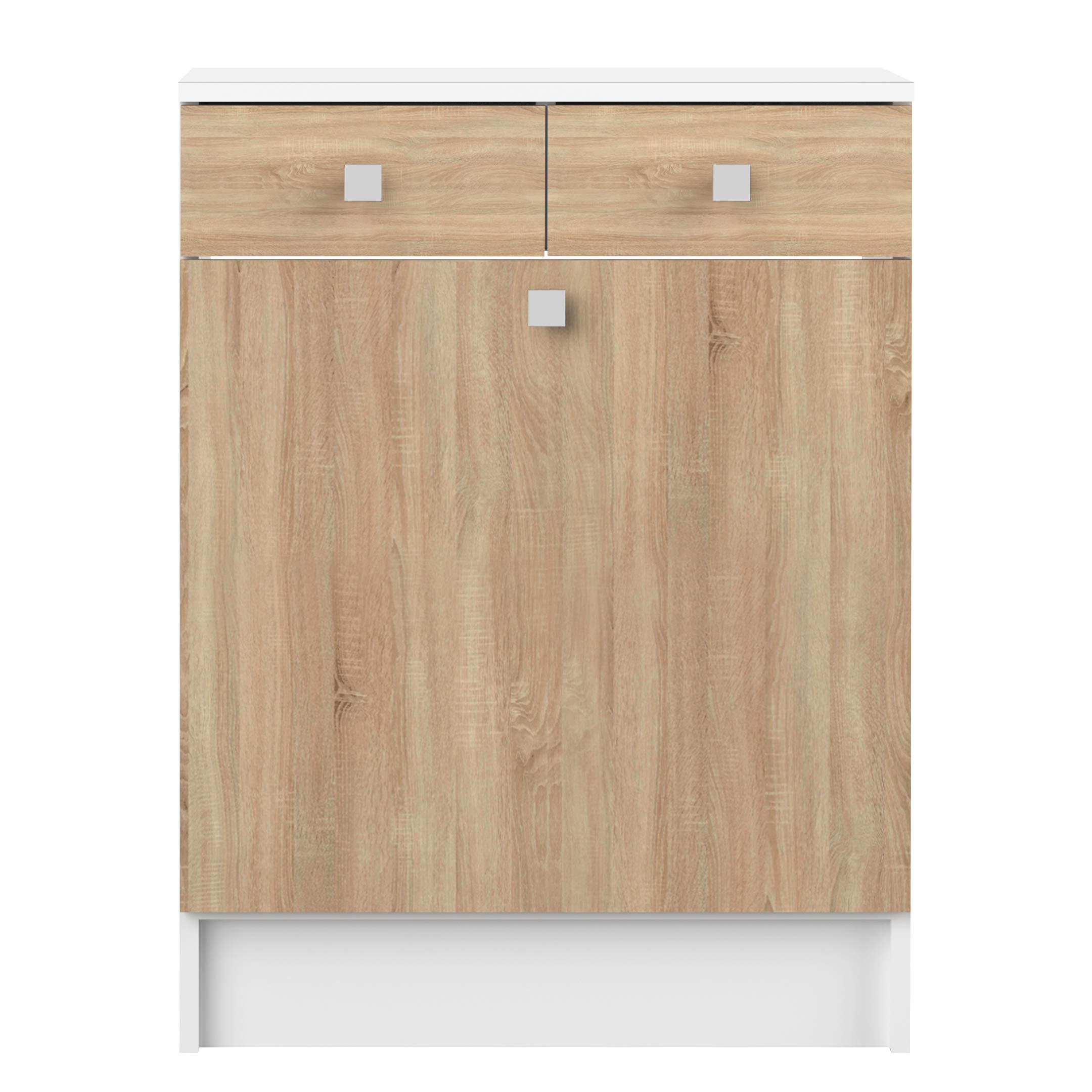 Symbiosis Bathroom Cabinet with Laundry Storage - Oak & White Finish - 60 x 81.5 x 29.6 cm - Space-Saving Bathroom Organizer for Small Spaces & Modern Homes