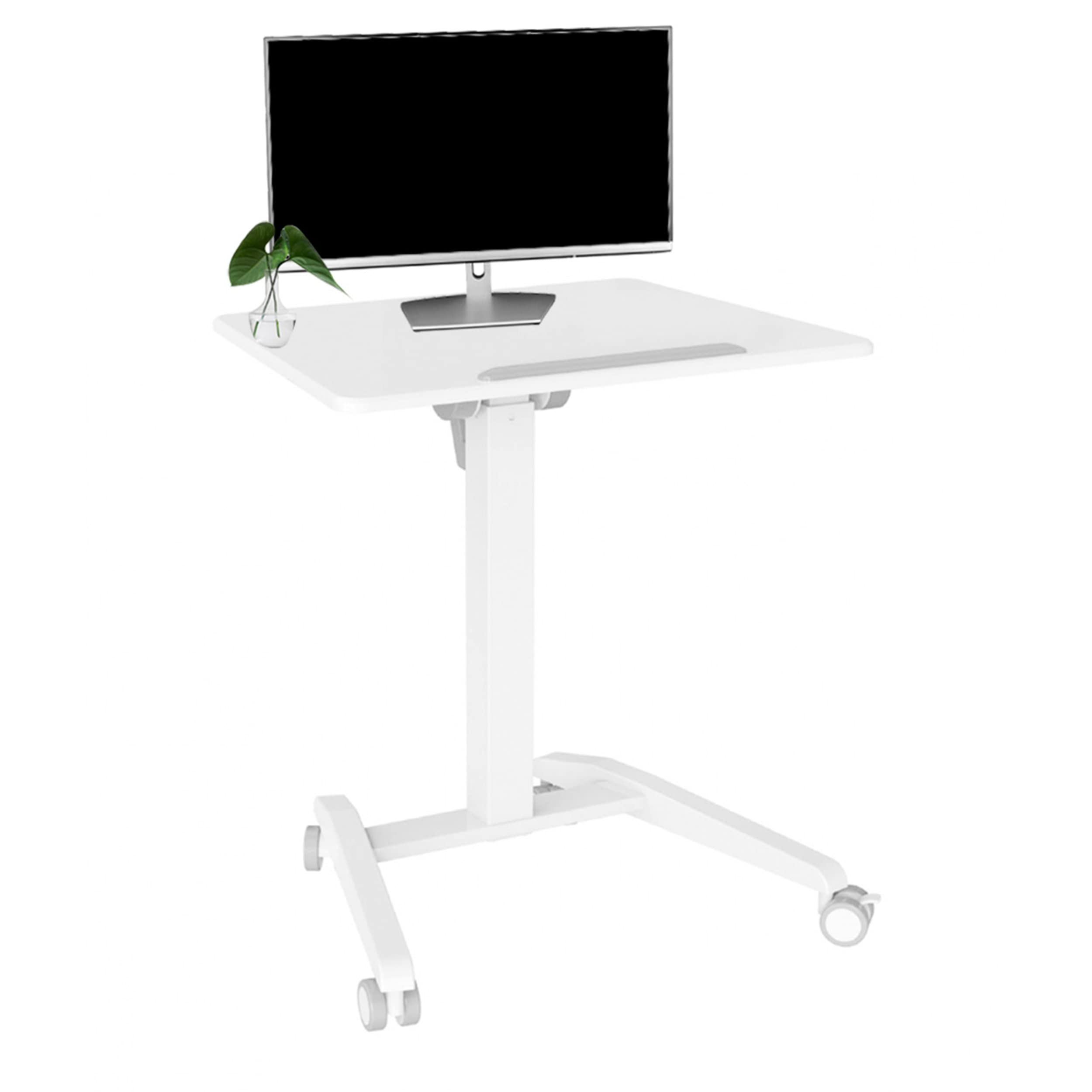 Adjustable Standing Desk with Pneumatic Tilt-Top - Compact White Frame & 28