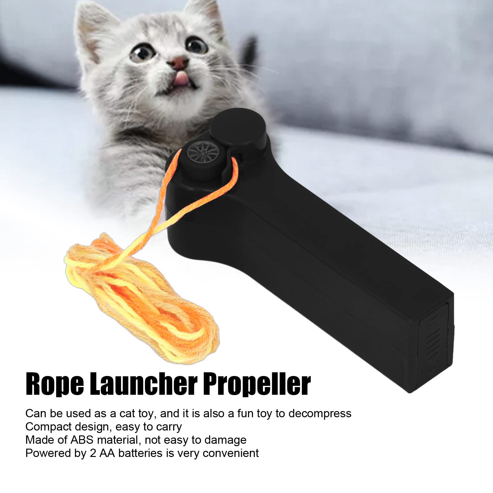 Electric Rope Launcher Toy for Cats - Zipstring Launcher with Durable Rope - Fun Interactive Outdoor Cat Toy (Black) - Perfect for Indoor Play, Backyard Exercise & Pet Entertainment