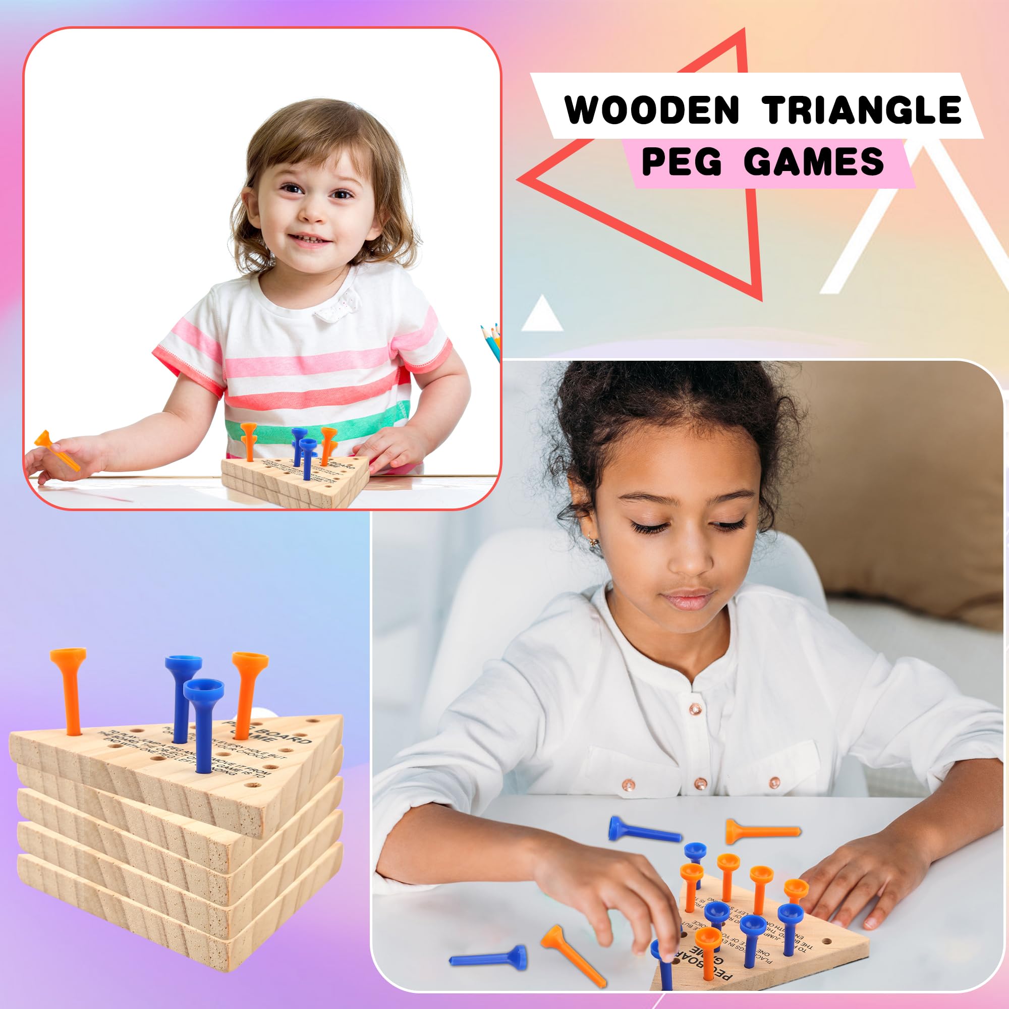 Wooden Triangle Peg Game - 8 Pack Strategy Board Game for Family Travel & Gatherings