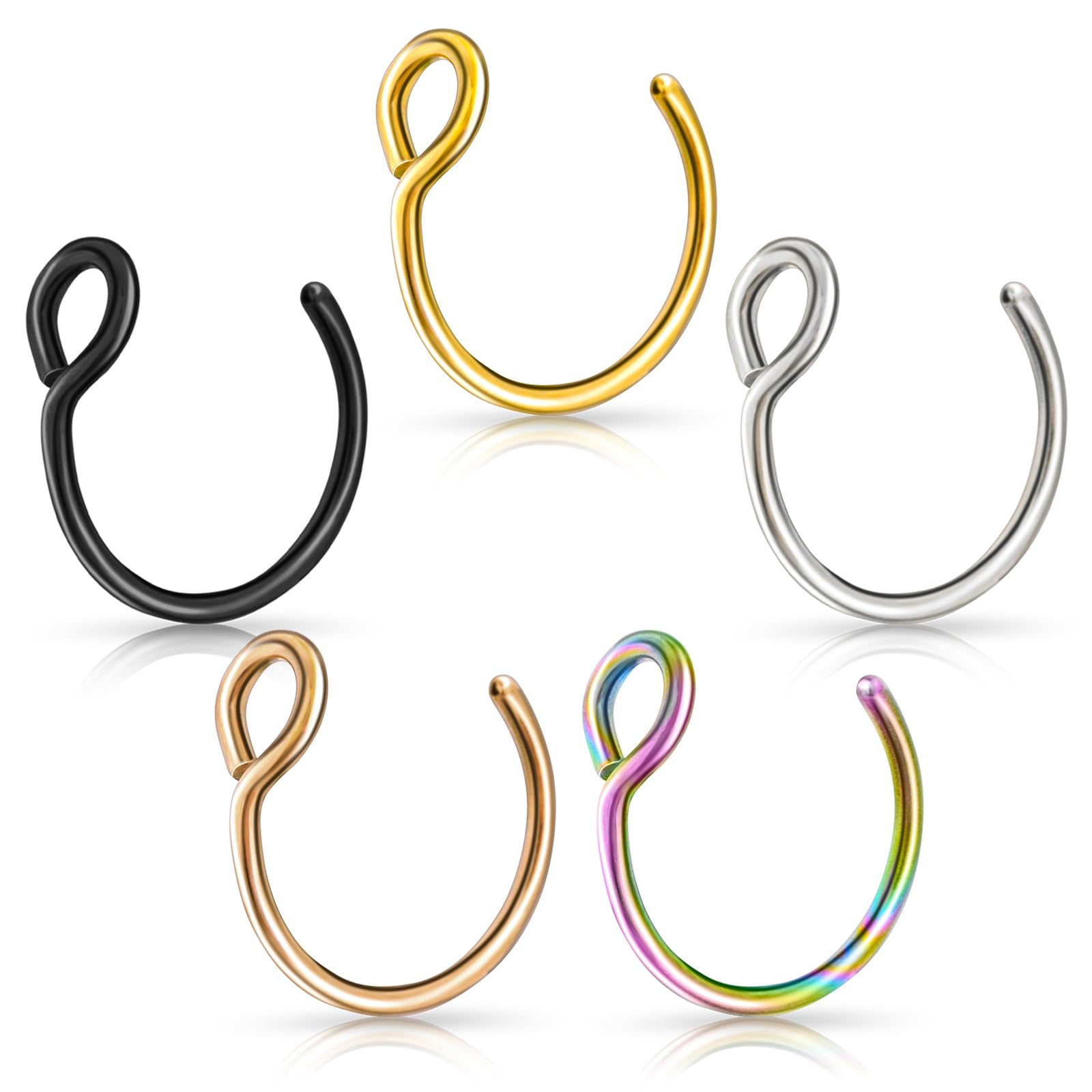 Lusofie 5 Pcs Fake Nose Rings - Clip On Nose Hoops & Fake Lip Piercing Jewelry for Women and Men - Perfect for Parties, Halloween Costumes, and Fashion Accessories