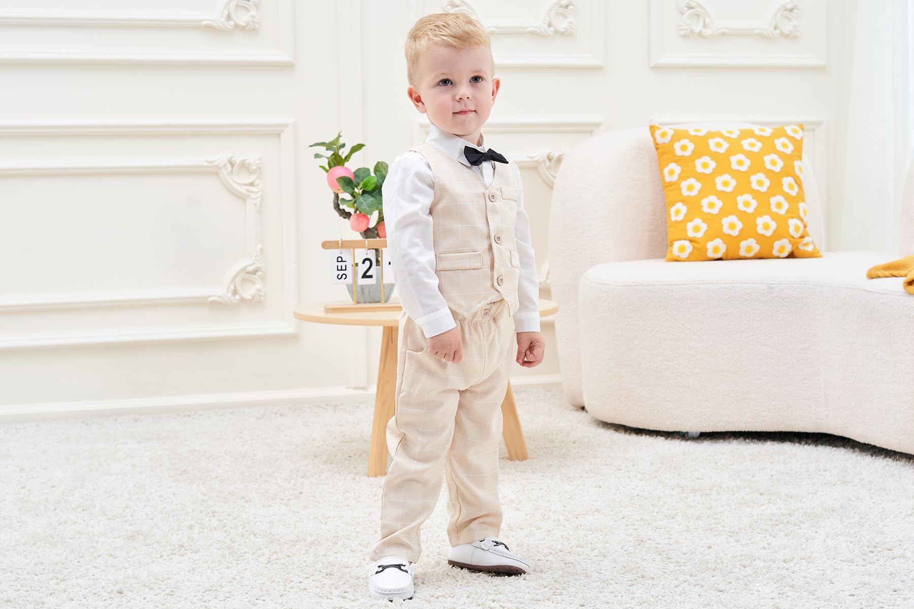 ARTMINE Toddler Boys Formal Suit Set - Wedding Dress Shirt, Bow Tie, Vest & Pants for Special Occasions | Perfect for Weddings, Parties & Family Photos