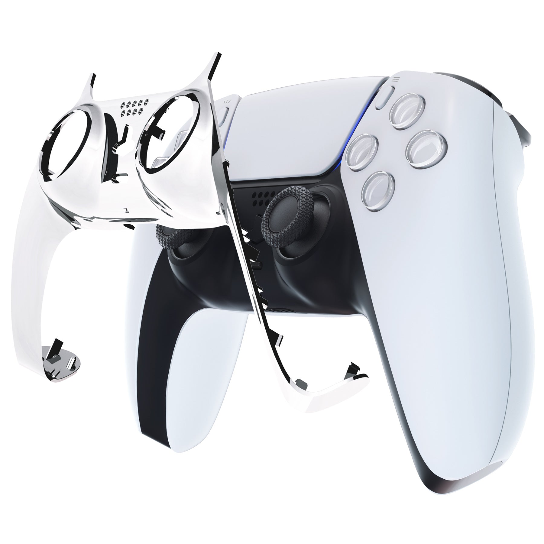 eXtremeRate Chrome Silver Glossy Replacement Shell for PS5 Controller (BDM-010/020/030/040/050) - Custom Decorative Trim with Accent Rings | Perfect for Gaming, Personalization & Controller Protection