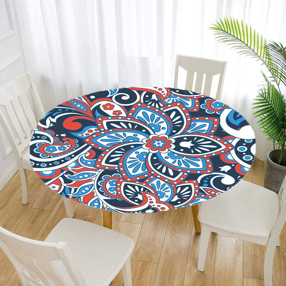 Paisley Round Tablecloth - Elastic Edge Waterproof Wipeable Fabric - Perfect for 24 Inch Tables - Wedding Banquet Restaurant Party Decor - Ideal for Indoor & Outdoor Dining Events