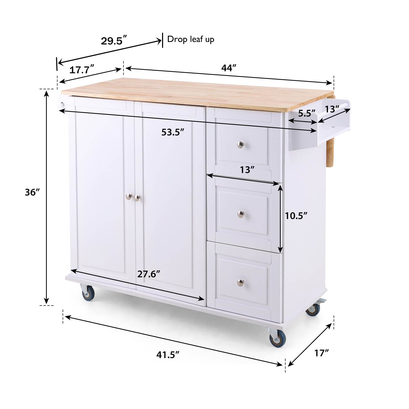 PHI VILLA Portable Kitchen Island Cart on Wheels with Drop Leaf & Storage - Mobile Kitchen Workstation for Small Spaces, Ideal for Food Prep, Dining & Extra Counter Space